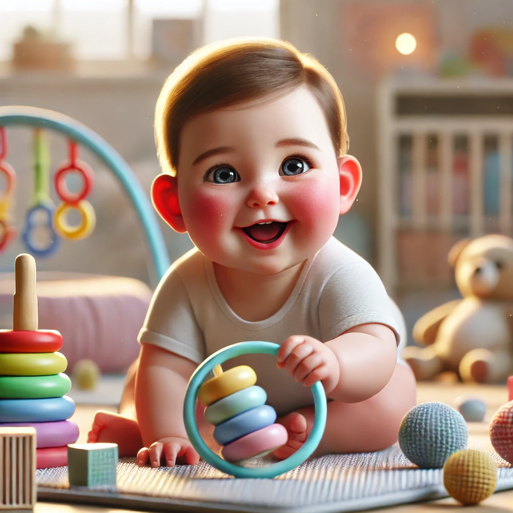 11-month-old baby playing with educational toys for development