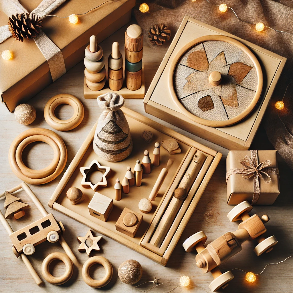 Top Christmas gifts for a 15-month-old, including Montessori toys like stacking rings, a shape sorter, and a busy board