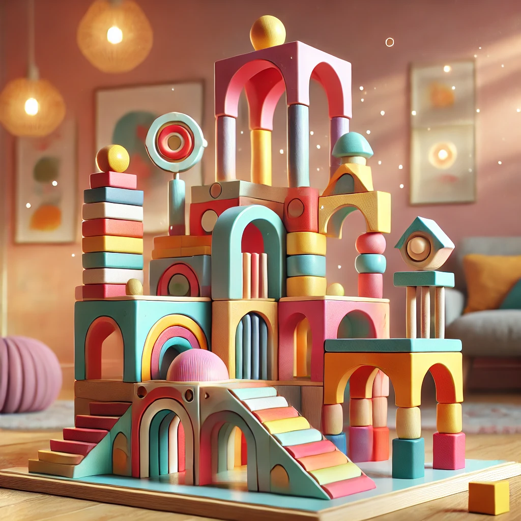 Creative structure built with Montessori building blocks