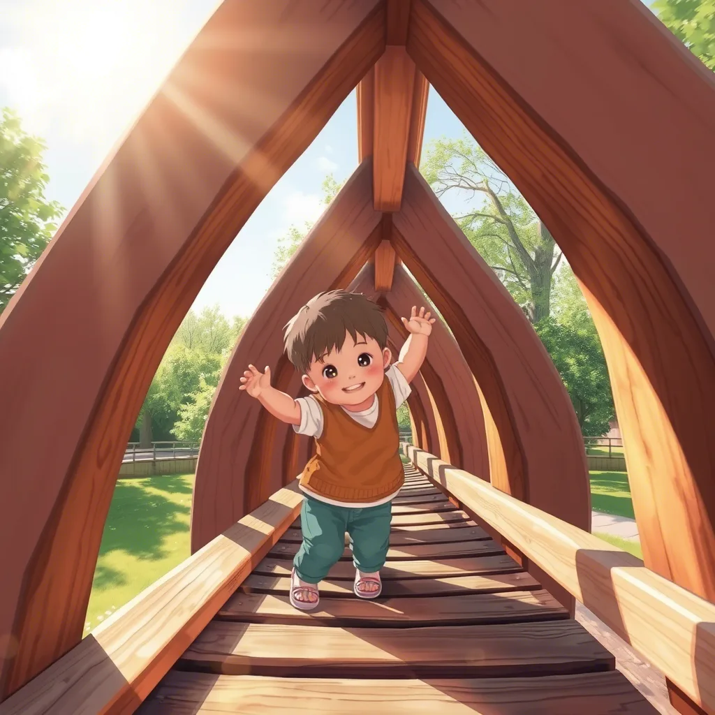 Curved wooden climbing arch designed to function as a bridge or tunnel, encouraging imaginative and active play for toddlers.