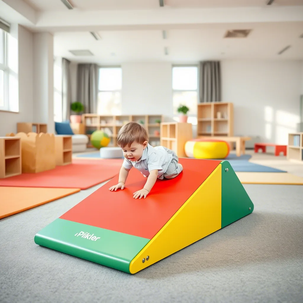 Wooden balance board designed for toddlers to rock back and forth, promoting core strengthening and coordination.